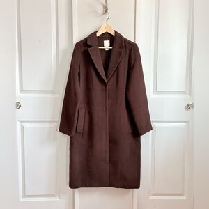 H&M Chocolate Brown Felt Overcoat | Minimal Spring Coat | US 6